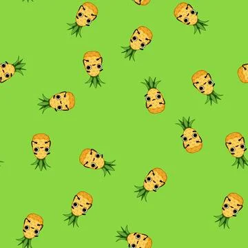Seamless pattern cute pineapple character cartoon vector Stock Illustration