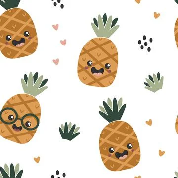 Seamless pattern with cute pineapples. Stock Illustration