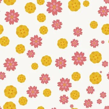 Seamless pattern with cute pink and yellow flowers isolated on white backgrou Stock Illustration