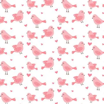 Seamless pattern with cute pink birds. Stock Illustration
