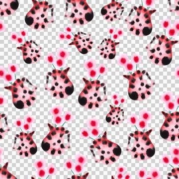 Seamless pattern of cute pink black fancy watercolor vase with flowers Ilustração Stock