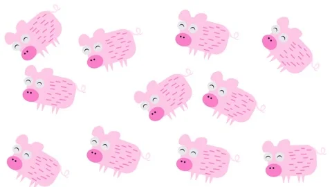Seamless Pattern of Cute Pink Cartoon Pigs Illustration on White Background Stock Footage 345539205