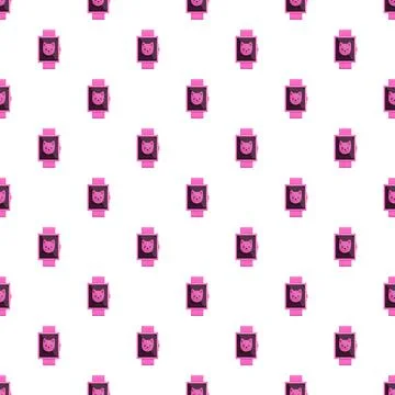 Seamless pattern with cute pink cat smartwatches Stock Illustration
