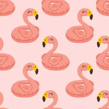Seamless pattern with cute pink flamingo pool floats Stock Illustration