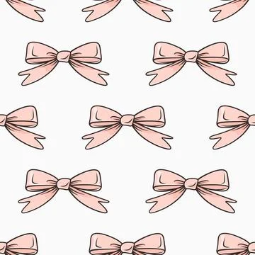 Seamless Pattern with Cute Pink Flat Vector Cartoon Bows, Gift Bow on White 스톡 일러스트