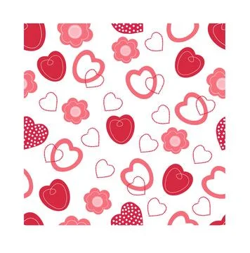 Seamless pattern with cute pink hearts, hand drawn vector Stock Illustration