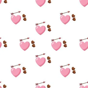 Seamless pattern with cute pink hearts and arrows for Valentines day. イラスト素材