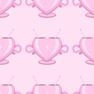 Seamless pattern of cute pink mug with highlights and shadows vector on a pink Stock Illustration