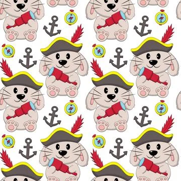 Seamless pattern with Cute Pirate Rabbit Stock Illustration