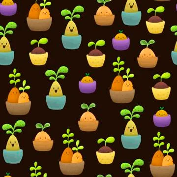 Seamless pattern with cute plants in pots Stock Illustration