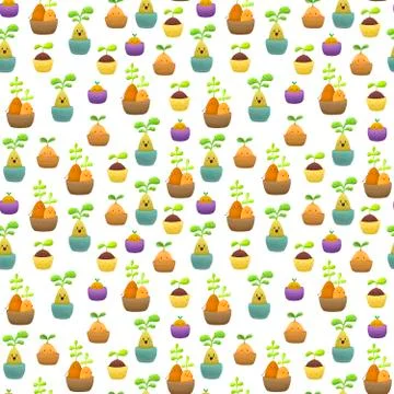 Seamless pattern with cute plants in pots Stock Illustration