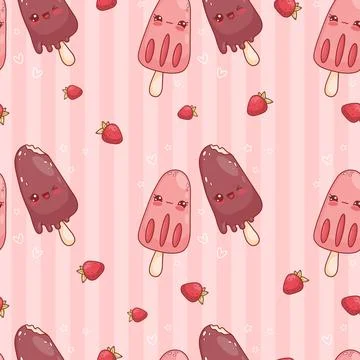 Seamless pattern with cute playful fruit chocolate ice cream on stick on st.. Illustrazione stock
