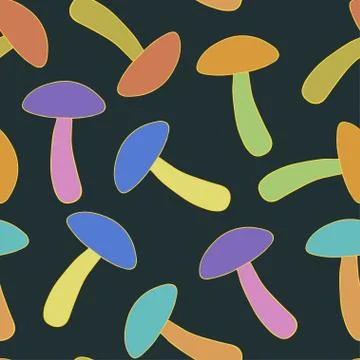 Seamless pattern with cute playful mushrooms. Illustrazione stock