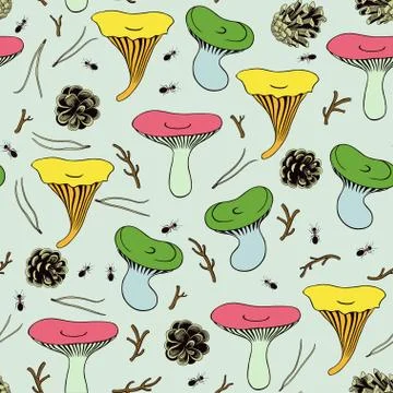 Seamless pattern with cute playful mushrooms. Stock Illustration