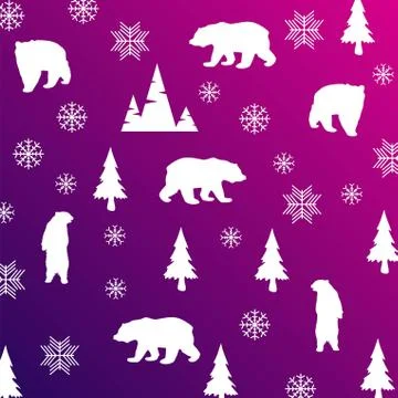Seamless pattern with cute polar bears in simple cartoon style Stock Illustration