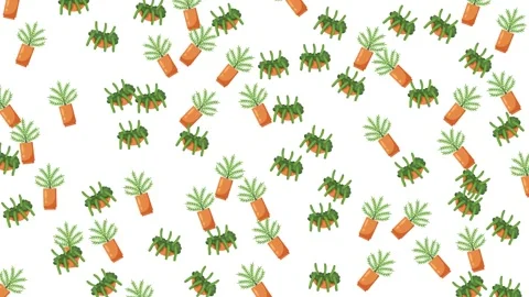 Seamless Pattern of Cute Potted Houseplants and Greenery on White Background Stock Footage 345539468