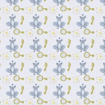 Seamless pattern of cute princess frog Stock Illustration
