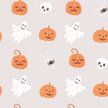 Seamless pattern with a cute pumpkin, a ghost 스톡 일러스트