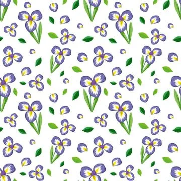 Seamless pattern with cute purple flower and leaf Stock Illustration