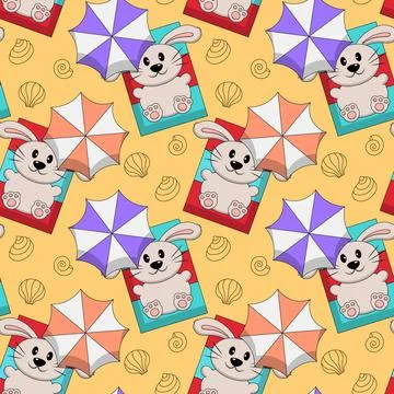 Seamless pattern with Cute Rabbit on beach Stock Illustration