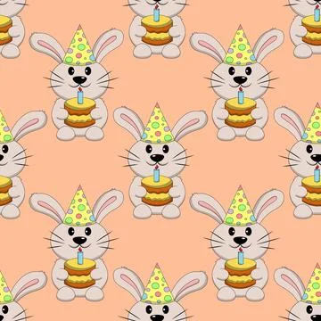 Seamless pattern with Cute Rabbit with birthday cake Illustrazione stock