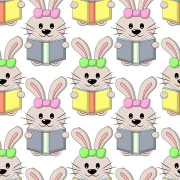 Seamless pattern with Cute Rabbit with books Illustrazione stock