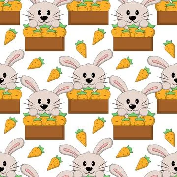 Seamless pattern with Cute Rabbit with carrot Stock Illustration