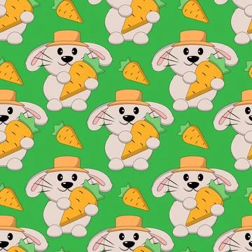 Seamless pattern with Cute Rabbit with carrot Stock Illustration