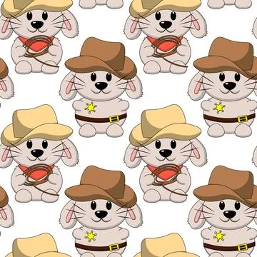 Seamless pattern with cute Rabbit Cowboy Sheriff Stock Illustration
