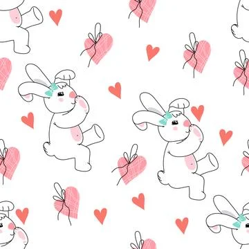 Seamless pattern with cute rabbit. Decorative repeat background for easter. 스톡 일러스트
