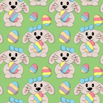 Seamless pattern with Cute Rabbit with easter egg Stock Illustration