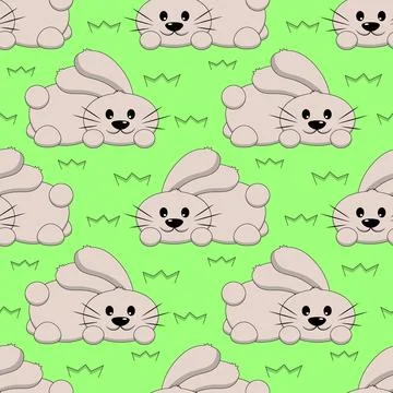 Seamless pattern with cute Rabbit on green Stock Illustration