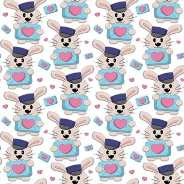Seamless pattern with Cute Rabbit with love envelope Stock Illustration