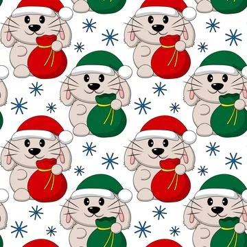 Seamless pattern with cute Rabbit Santa Claus Stock Illustration
