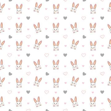 Seamless pattern of cute rabbit with sweet heart on white background. bunny Stock Illustration