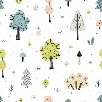 Seamless pattern with cute rabbits and hand drawn lettering Illustrazione stock