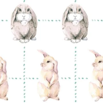 Seamless pattern with cute rabbits. Hares on white background. Stock Illustration