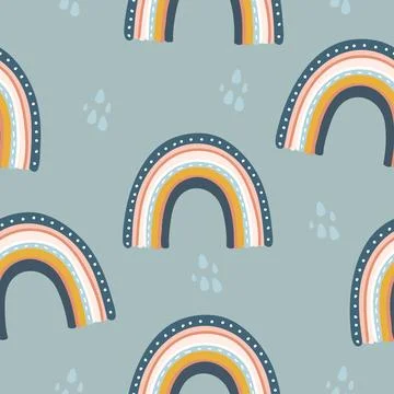 Seamless pattern with cute rainbows. Vector illustration. Stock Illustration