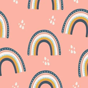Seamless pattern with cute rainbows. Vector illustration. Illustrazione stock