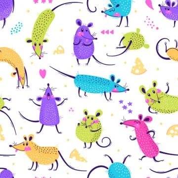 Seamless pattern with cute rats. Funny little mice for a repeatable design of Illustrazione stock