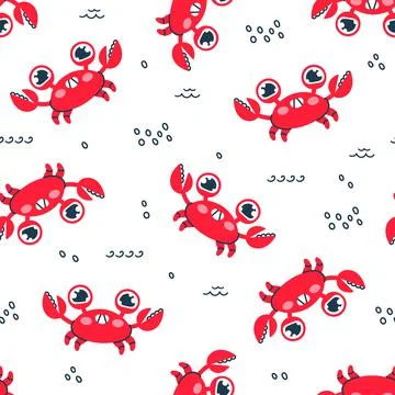 Seamless pattern with cute red crabs Stock Illustration