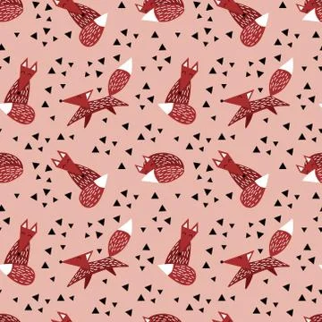 Seamless pattern with cute red foxes Stock Illustration