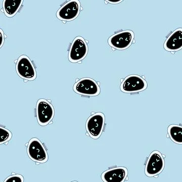 Seamless pattern Cute robot head character winking with a friendly smile, rep 스톡 일러스트