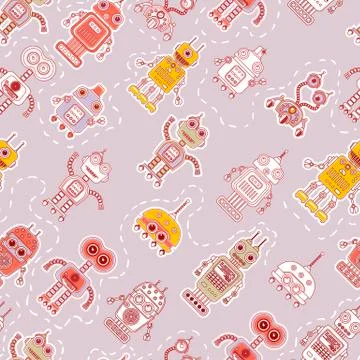 Seamless pattern with cute robots Illustrazione stock