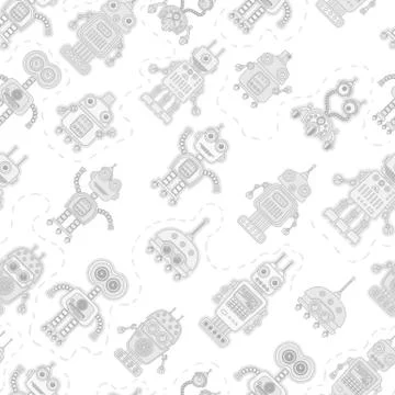 Seamless pattern with cute robots Illustrazione stock