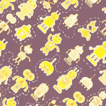 Seamless pattern with cute robots Illustrazione stock