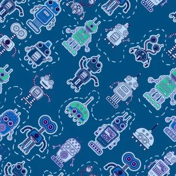 Seamless pattern with cute robots Illustrazione stock
