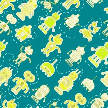 Seamless pattern with cute robots Illustrazione stock