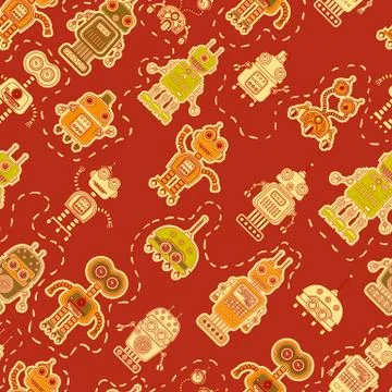 Seamless pattern with cute robots Illustrazione stock