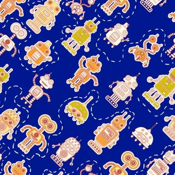 Seamless pattern with cute robots Illustrazione stock